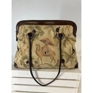 BRIGHTON C184233 VINTAGE LARGE CANVAS, LEATHER SHOULDER BAG